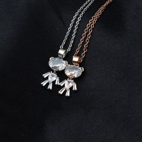 Manxiuni Fashion Jewelry Golden Link Chain Cubic Zirconia Crystal Bear Pendant Necklace For Women Jewelry Birthday Gift