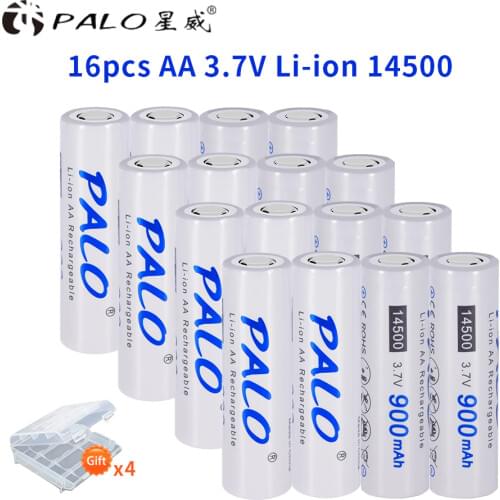 PALO 2-16 pcs 3.7V AA 14500 rechargeable battery 2A 900mAh Li-Ion lithium batteries for Led flashlight mouse torch headlights