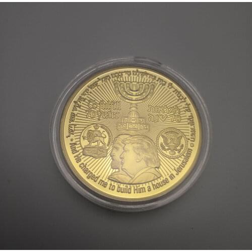 US-Israel Meeting Gold Plated coin Commemorative Coin Donald Trump &King Cyrus Jewish Temple Jerusalem Israel Souvenir coin