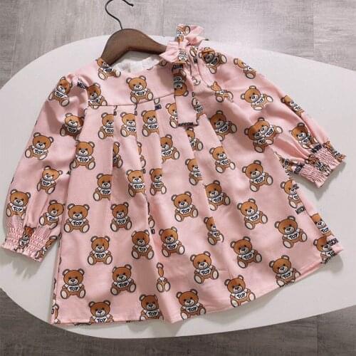 Baby print baby bear lapel princess dress for ages 2-8 dress elegant hoodie dress