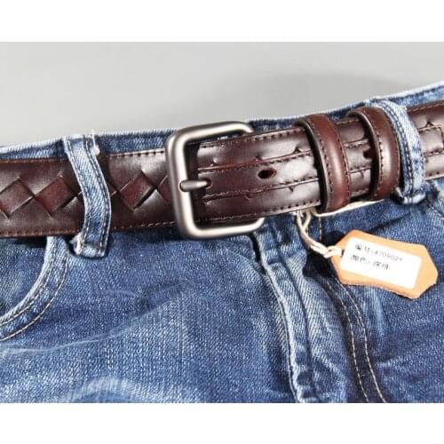 Handmade Pure Leather Woven Belt For Mens Leather Leisure Business Youth Fashion Pants With Pin Buckle Knitted Mans Belt