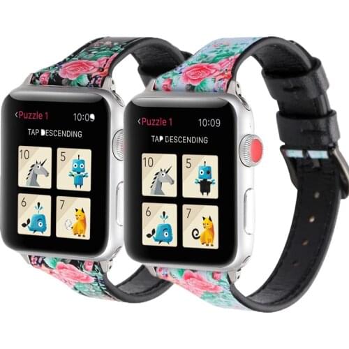 Band for apple watch 6 se 5 4/3/2/1 38MM 40MM Floral Leather Replacement Strap for Apple iWatch Series 42MM 44MM 2021 New Design