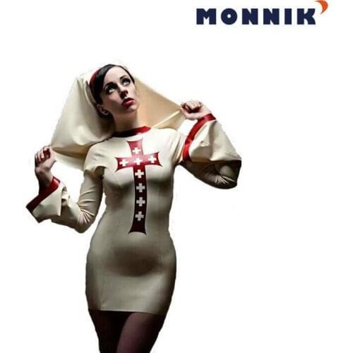 MONNIK latexSexy Latex Rubber Nun Unisex with Cross Costumes Gummi 0.4mm Unique