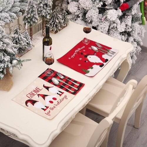 Merry Christmas Faceless Gnome Plaid Linen Placemat Non Slip Heat-Resistant Washable Table Mat Kitchen Dinning Home Decoration P
