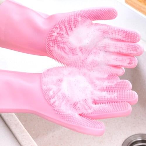 1Pair Dishwashing Cleaning Gloves Magic Silicone Rubber Dish Washing Glove for Household Scrubber Kitchen Clean Tool Scrub