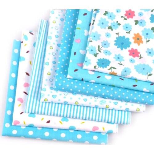 Mixed Blue Dot Stripes Patchwork Fabric For Sewing Tissue Baby Kids DIY Cloth Handmade Home Decoration 25x25cm 7Pcs/set C2127