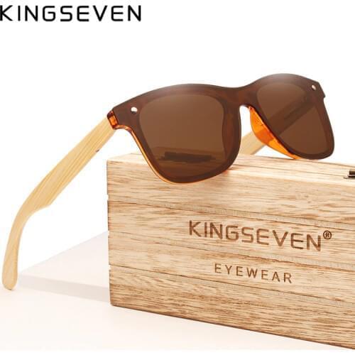 KINGSEVEN 2019 Real Bamboo Sunglasses Wood Polarized Wooden Glasses UV400 Sunglasses Brand Wooden Sun Glasses With Wood Case