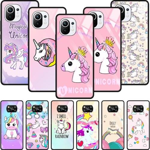 Unicorn Dolls Glass Case For Xiaomi Poco X3 NFC M2 F2 Pro Cover For MI 11 Ultra 11 10 10T Lite 9T CC9E CC9 Note 10 Shell Findas