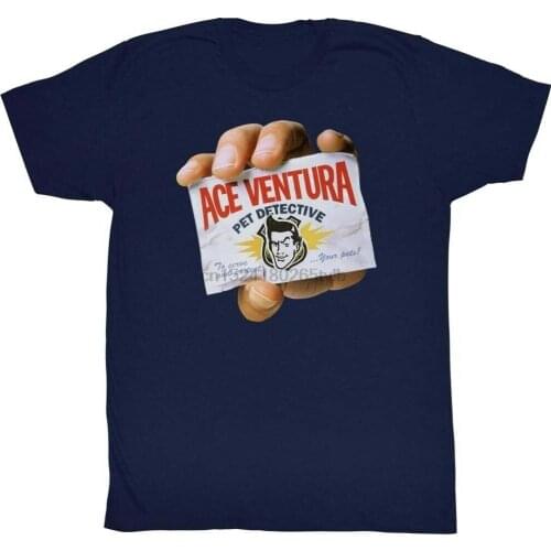 Ace Ventura Tall T-Shirt Pet Detective Hand Showing Card Navy Tee