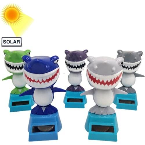Car Ornament Cute Cartoon Shark Solar Power Shaking Head Toy Bobbling Dancing Toys Car Decoration Auto Interior Dashboard Decor