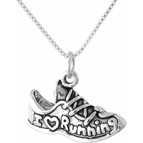 Vintage Antique Silver Plated Gym Inspire I Love Running Shoe Pendant Necklaces Runner Sport Gift Jewelry Custom