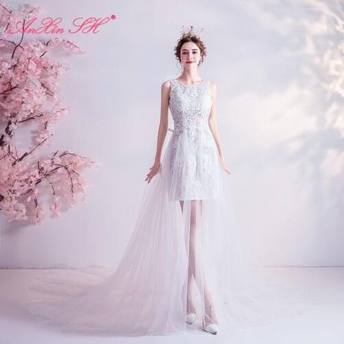 AXJFU Princess o neck illusion wedding dress vintage beach sleeveless stage wedding dress flower lace wedding dress 907t