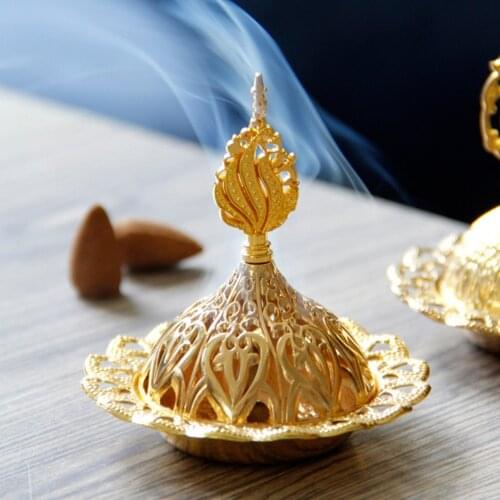 1Pc Metal Incense Burner Hollow Golden Tower Oil Burner Arab Style Censer Holder For Home Hotel Incense Holder Yoga Ornaments