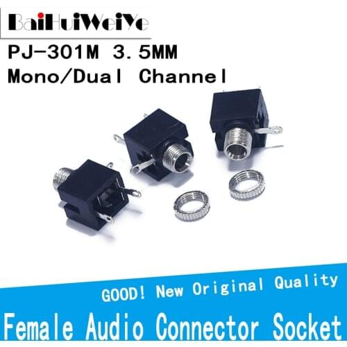 10PCS/LOT PJ301M 3.5mm Female Audio Connector 3 Pin DIP Headphone Jack Socket Mono/Dual Channel PJ-301M