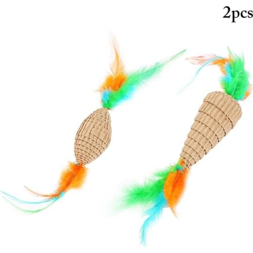 Legendog 2Pcs Pet Toys Carrot Rugby Shape Fake Feather Decor Cat Interactive Toy Cat Chew Toy Pet Supplies Cat Favors