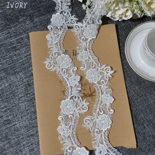 New Handmade Pure White Black Wedding Beaded Car Bone Lace Clothing Accessories 2Yard/pack