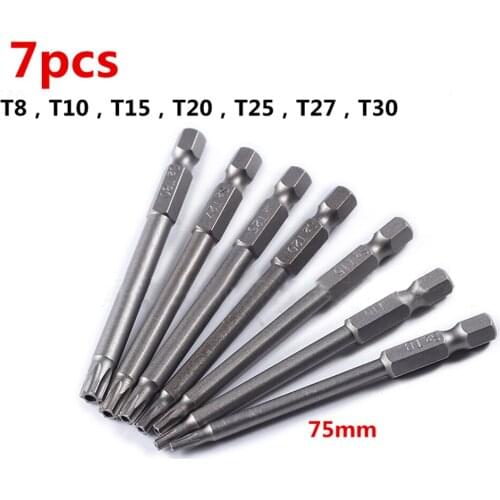 7Pcs Set 75mm 1/4" Hex Shank S2 Magnetic Plum Type Screwdriver Bit Electric Screwdriver Bit Hand Tools