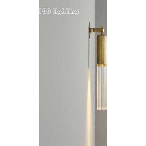 American LED Wall Sconces Cylindrical Transparent Glass Brass Foyer Bedroom Bedside Wall lamp Minimalist Lighting Fixtures