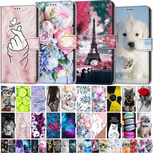 Kids Etui Card Holder Wallet Flip Case For Samsung Galaxy F62 M62 Flower Cat Butterfly Pattern Phone Book Cover Bags