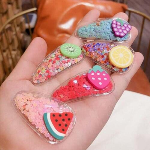 Kid Girl Cute Barrette Transparent Water Drop Shape Quicksand Fruit Hairpin Hair Clip