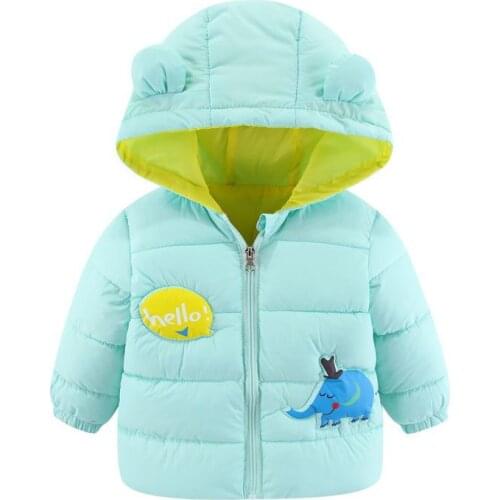 Baby Boys Girls Down Jacket Hooded Autumn Winter Kids Warm Thick Fleece Cartoon Print Coats Children Clothing Outerwear 0-6Y