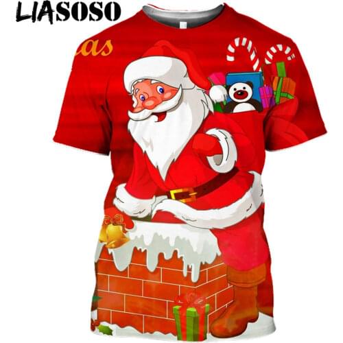 LIASOSO 3D Print Women Men Christmas Santa Claus Cute Deer Gofts Snowman Tshirt Summer T-shirt Harajuku Streetwear X2820