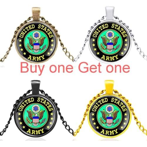 Classic Usa Emblem U.s. Army Design Black Glass Dome Fashion Charm Pendant Necklace Men Women Accessories Jewelry Gifts