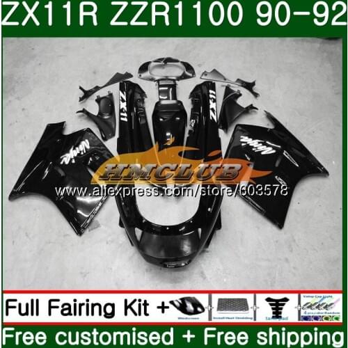 Body For KAWASAKI NINJA ZX-11R ZZR 1100 ZX 11R 1990 1991 1992 28CL.123 ZZR1100 ZX11 ZX-11 R ZX-11R 90 91 92 Glossy black Fairing