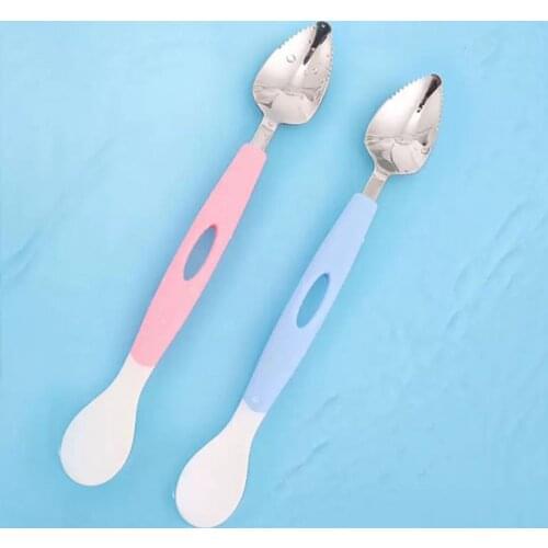 1 Set Kids Scraping Spoon with Storage Box Double-headed Serrated Edge PP Handle Fruit Feeding Food Spoon