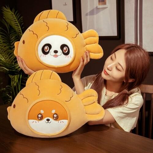Cute Taiyaki Plush Pillow With Blanket Stuffed Soft Japanese Dessert Taiyaki Panda Cat Shiba Inu Toy Sleep Cushion Girls Gifts