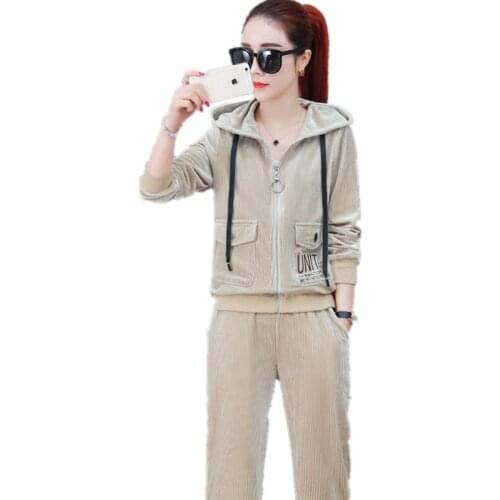 Fashion Women Tracksuit High quality Sporting suit female Casual two-piece suit Corduroy Spring / Autumn short + trousers 1589