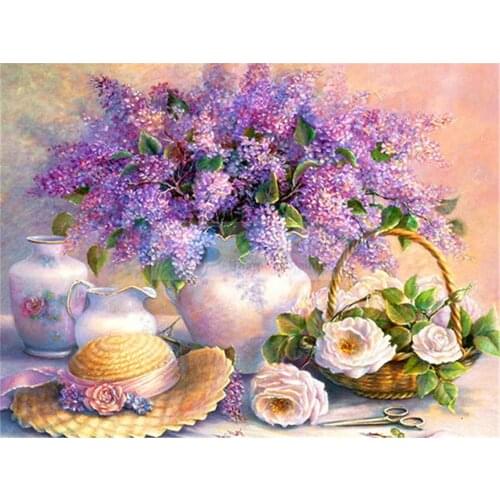 Lilac Flower DIY Embroidery 11CT Cross Stitch Kits Needlework Craft Set Printed Canvas Cotton Thread Home Decoration New Sale