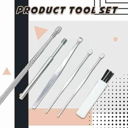 6pcs Steel Silver Ear Hygiene Cleaning Tool Kit Protable Set Ear Earwax Remove Tools Spoon Ear Ear Care Curette Pick P4S9