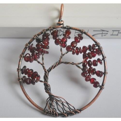 Natural Lucky Handmade Tree of life Garnet Bronze Copper Wire Wrap GEM Pendant Jewelry S1284