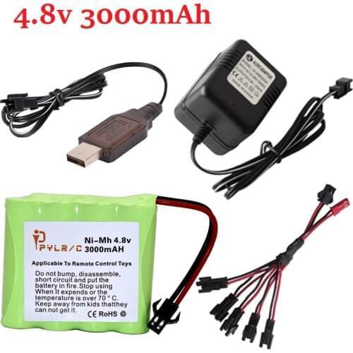4.8V 3000mah NiMH Battery SM Plug and Charger For Rc toys Cars Tanks Robots Boats Guns Ni-MH AA 4.8 v Battery Pack toy accessory