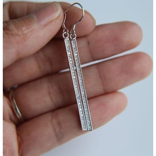 New 100% 925 Sterling Silver pave cubic zirconia long spike cz bar silver ladies Hook new earring design