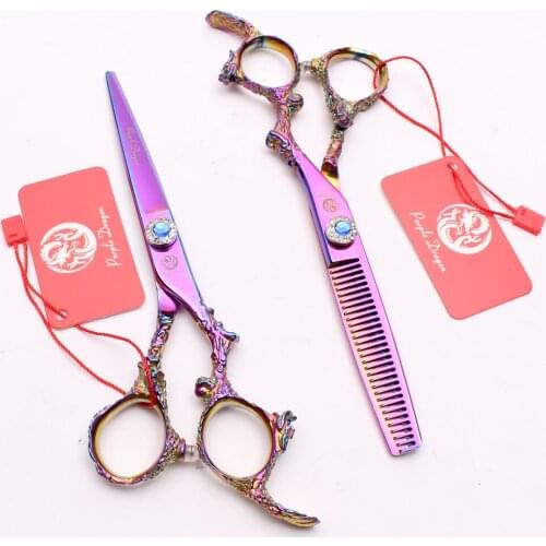 5.5 inch 16cm 440C Purple Dragon Colorful Barber Shop Cutting Shears Thinning Scissors Professional Hair Scissors