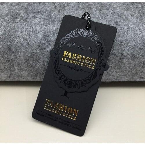 Wholesale 1000pcs High-End Special Paper Bronzing Black Cardboard Paper Custom Logo For Men and Women Clothing Tag