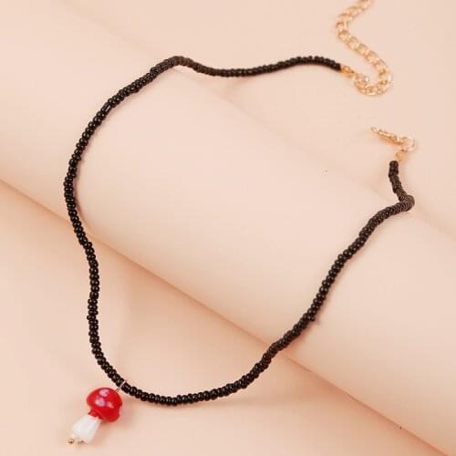 Handmade Rice Bead Mushroom Necklace Female Creative Personality Woven Pendant Jewelry 2021 Trend Fashion