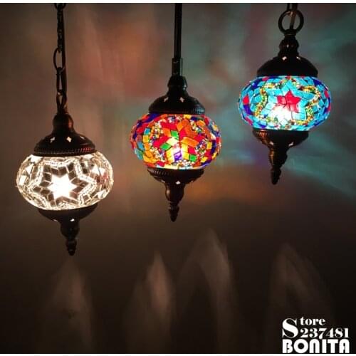 Small Size cord pendant lamp Southeast Asian Turkey restaurant Bar retro Handmade glass mosaic Colorful pendant lighting