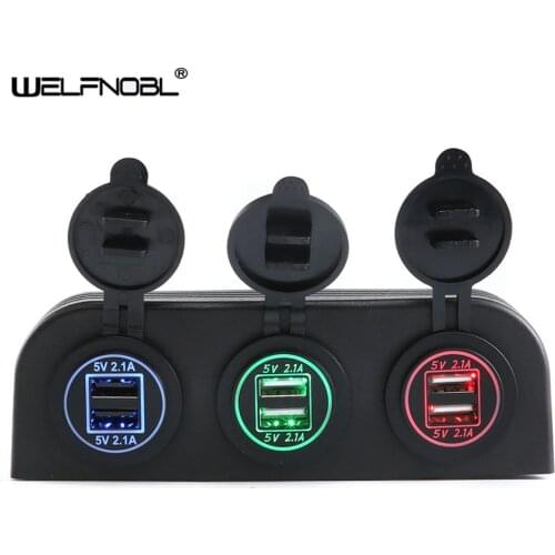 Professional Flat DC waterproof digital display Dual Ports USB Car Charger Three Hole Tent Panel