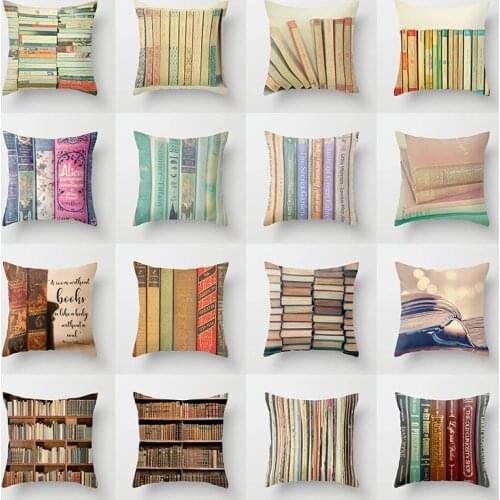 Retro Book Library Series Polyester Pillow Case Decorative Pillows Cover for Sofa Car Home Decoration Accessories