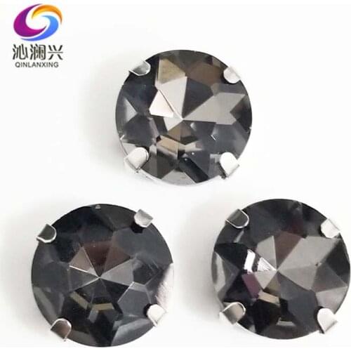 Gray round shape High quality Glass Crystal sew on claw rhinestones with ,Diy Clothing accessories SWB03 Free shipping