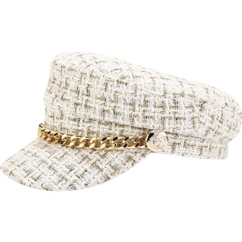 New Fashion Vintage Women Autumn Winter Classical Cap Chain Navy Hat Outdoor Flat Top Hat Adjustable Cap Casual Women Hat #T1P