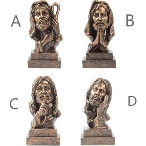 D0AD Resin Crafts Jesus Christ Head Bust Statue Antique Bronze Finish Praying Sculpture Collectible Religious Figurines Decor