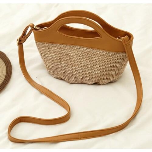 Womens Casual Shoulder Bag Multipurpose Large Capacity Straw Braided Zipper Messenger Handbag for Adult, Beige/Coffee