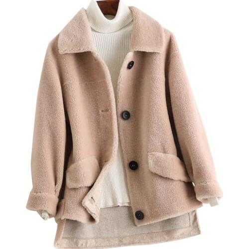 Genuine Wool Blend Fur Jacket Winter Women Fur Outerwear Coats LF2130