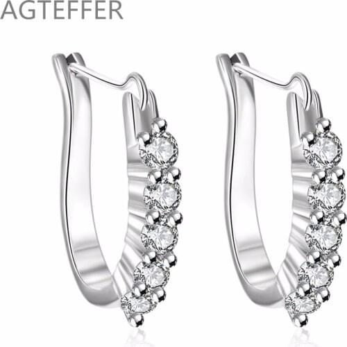 AGTEFFER 925 Sterling Silver U Circle Zircon Earrings For Women Lady Best Gift Fashion Charm Silver Wedding Jewelry