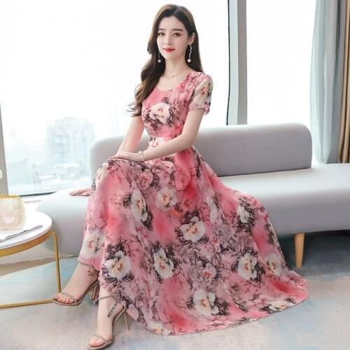 Korean 2021 Summer Dress Medium Length Dress Womens Fashion Temperament Short Sleeve A-line Knee Length Casual Dress