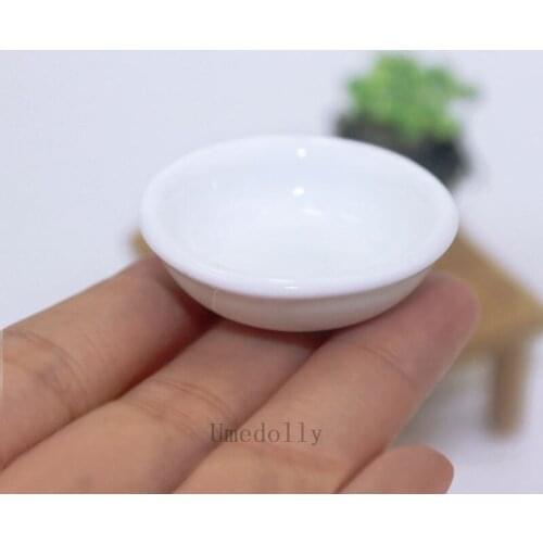1PCS 1/12 Dollhouse Miniature Ceramic White Plate Model for Pretend Play Mini Kitchen Dish Cooking Utensils Toy Accessories